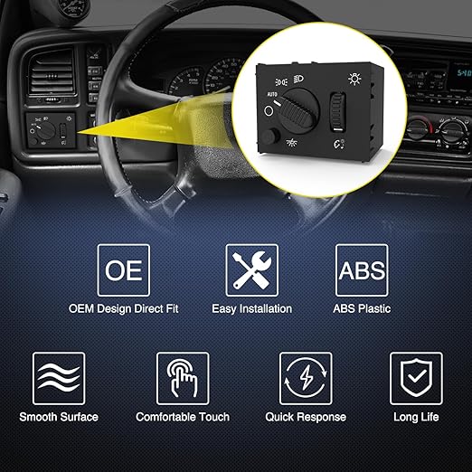 Nilight Headlight Dimmer Switch Compatible with 2003 2004 2005 2006 2007 Chevy Silverado 1500 2500 3500 2003-2006 GMC Sierra 1500 2500 Cadillac Escalade Warm White LED Light