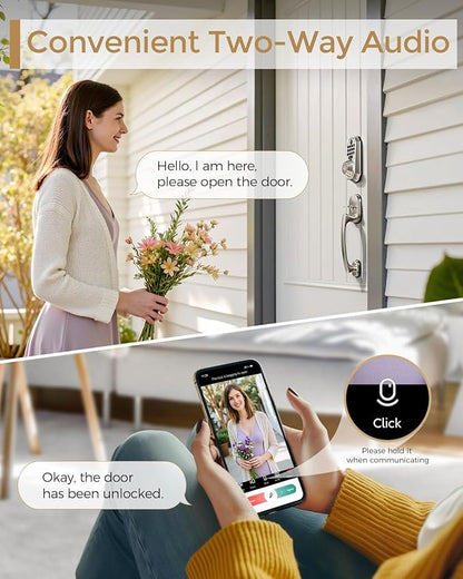 WiFi Smart Lock w/Camera, 5-in-1 Keyless Deadbolt w/Handle for Front Door