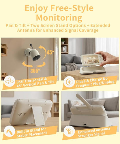 ALIOBC Smart Baby Monitor with Camera and Audio WiFi & No-WiFi Modes AI Cry Detection Night Vision 1080p FHD Camera and 5" Large Screen Two-Way Talk 1000ft Range Smart Alert Easy Setup for New Parents