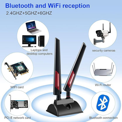 WiFi 6E Tri-Band Antenna 6GHz 5GHz 2.4GHz Gaming WiFi Antenna Magnetic Base with 6.5ft Extension Cable for PC Desktop Computer PCIe WiFi 6E Card Wireless Network Router Security Cameras