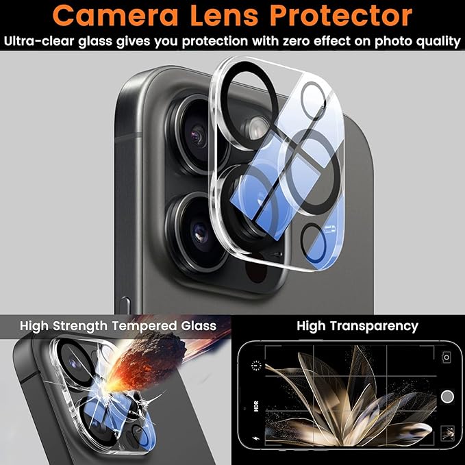 Lesakit 4+4 Pack Privacy Screen Protector for iPhone 16 Pro Max 6.9-Inch with 4 Pack Camera Lens Protector, Anti Spy Tempered Glass Film 9H Hardness Case Friendly