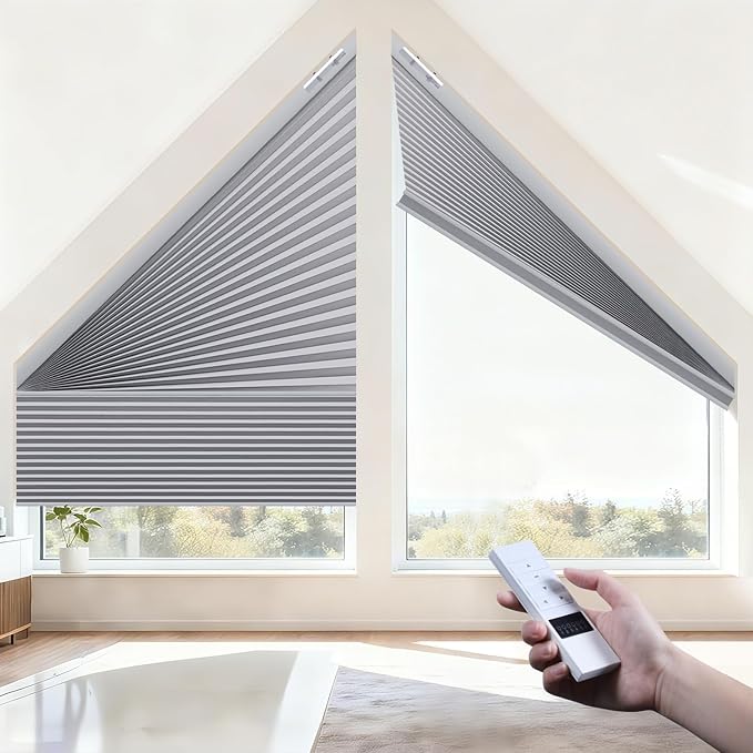 Godark Smart Angled Customized Blackout Honeycomb Blinds Suitable for Trapezoidal/Triangular/Polygonal Windows Motorized Cellular Shades Compatible with Alexa/Google Home/Tuya APP-Grey