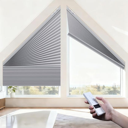 Godark Smart Angled Customized Blackout Honeycomb Blinds Suitable for Trapezoidal/Triangular/Polygonal Windows Motorized Cellular Shades Compatible with Alexa/Google Home/Tuya APP-Grey