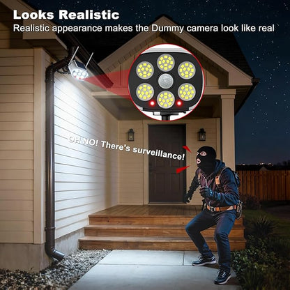 Tryme Fake Security Camera Solar Light with Flexible Octopus Tripod, Adjustable Dummy CCTV with Flashing Red LED, Motion Sensor Outdoor Solar Light, 3 Modes, No Drill (Solar/USB)