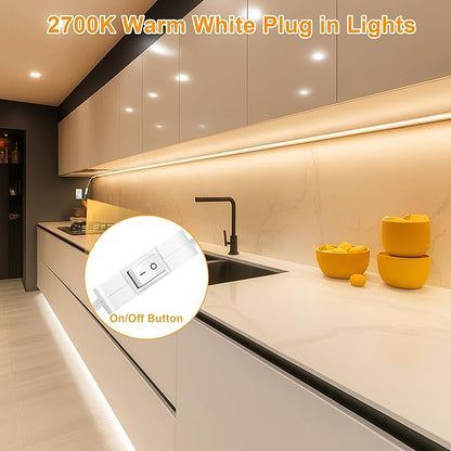 maylit Under Cabinet Strip Lighting Plug in 96in, Ultra Bright Small LED Light Bar, 2700K Warm White, Wired Lights for Kitchen Cabinet, Counter, Workbench, Desk, Closet, Shelf, Indoor