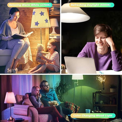RGB LED Color Changing Light Bulb, 12W Dimmable Bluetooth Light Bulbs with E26 Base, Compatible with Mobile App & Remote Controller, Featuring Millions of Colors and Multiple Dynamic Modes (2 Pack)