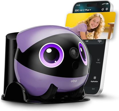 Enabot EBO Air 2 Plus FamilyBot 3K Home Camera Robot: Indoor Camera, Movable Robot Companion, 2-Way Video, AI Chat Mode, Auto-Recharge, Long Battery Life, Custom Facial Image, Night Vision