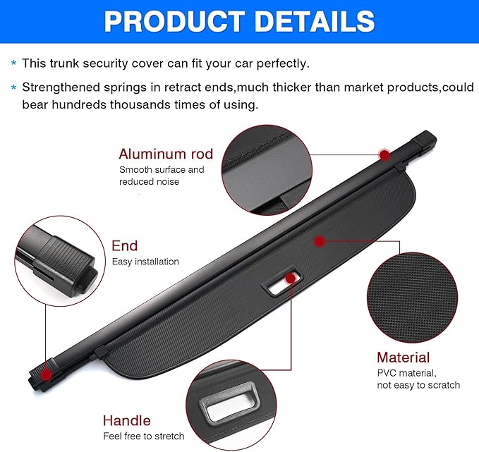 Powerty Retractable Cargo Cover for 2013-2021 Mitsubishi Outlander 2.0 Displacement (Manual Tailgate), Carbon Fiber Trunk Cover Privacy Screen for Outlander Accessories (Not for Electric Liftgate)