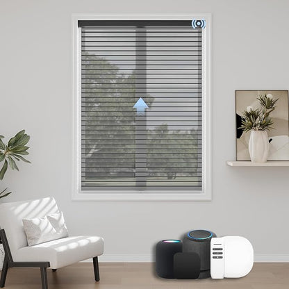 Motorized Sheer Shades with Remote, Automatic Dual-Layered Shades for Windows, Smart Light Filtering Blinds Compatible with Alexa, Custom Size (Room Darkening Black)