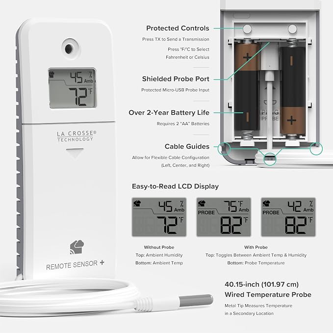 Temp Tracker Probe Wi-Fi Alert System with the Bridge Gateway and a Temperature Probe Sensor with Ambient Temperature and Humidity