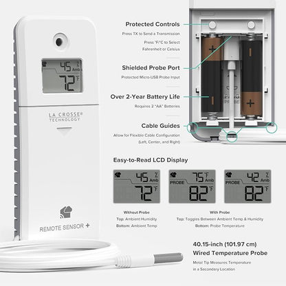 Temp Tracker Probe Wi-Fi Alert System with the Bridge Gateway and a Temperature Probe Sensor with Ambient Temperature and Humidity