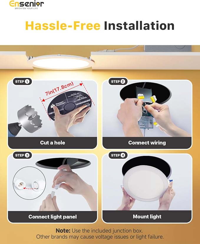 Ensenior 12 Pack 7 Inch LED Recessed Ceiling Light, Dimmable, 2700K-5000K 5CCT, 1600LM 15W 120V, High Brightness Canless Wafer Downlight - ETL&FCC&IC