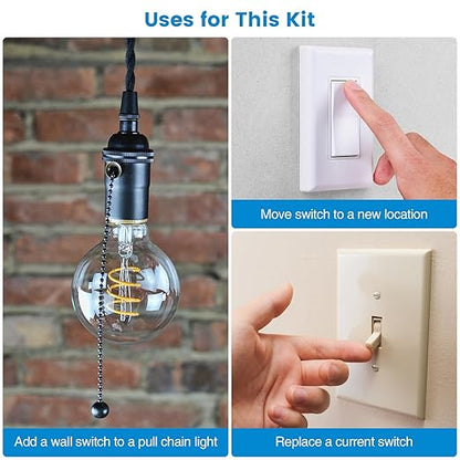 Wireless Light Switch and Receiver Kit, Ortis 300ft RF Range Wireless Wall Switches for Lights, Fans, Battery Included, No Wiring Needed (3 Switches & 1 Receiver Kit)