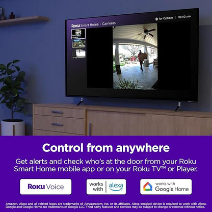 Roku Smart Home Wireless Video Doorbell & Chime - 1440p HD Night Vision Ultrawide View Doorbell Camera with Motion & Sound Detection, Works with Alexa & Google - 90-Day Subscription Included (Renewed)