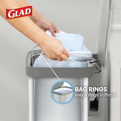 Glad Stainless Steel Step Trash Can, Series 2 with Clorox Protection - Large Metal Kitchen Garbage Bin with Soft Close Lid, Foot Pedal and Waste Bag Roll Holder, 20 Gallon