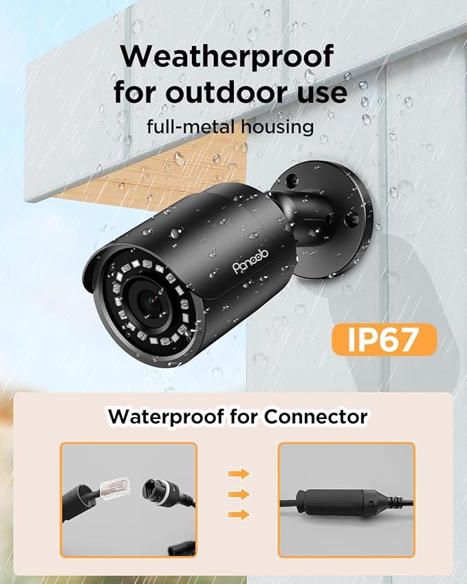 8 Channel Security Camera System, 8X 5MP Wired Outdoor Surveillance IP PoE Bullet Cameras with AI Human Detection, Remote Access, Built-in Mic/Audio, 4K 8CH PoE NVR 2TB HDD, PB37F30808-5M
