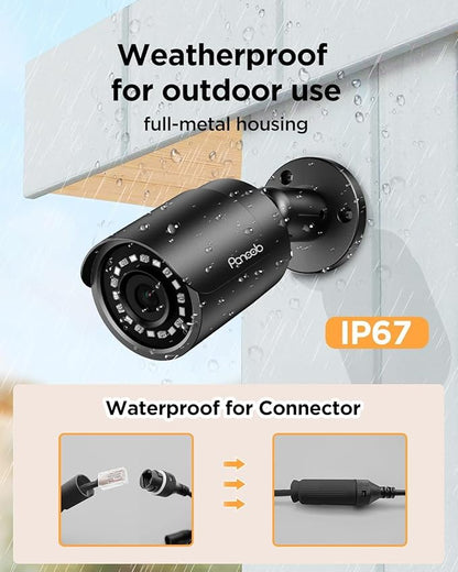 8 Channel Security Camera System, 8X 5MP Wired Outdoor Surveillance IP PoE Bullet Cameras with AI Human Detection, Remote Access, Built-in Mic/Audio, 4K 8CH PoE NVR 2TB HDD, PB37F30808-5M