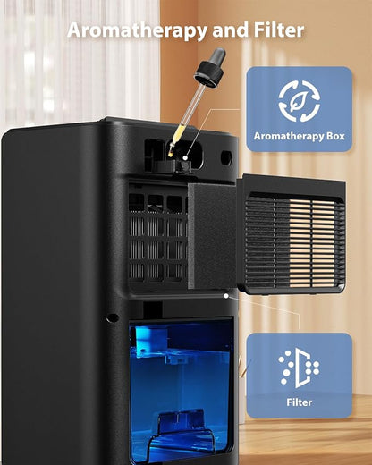 UBBO 95oz Dehumidifiers for Home, 1000 Sq.Ft Dehumidifier with Drain Hose - Auto Shut Off, Timer, Sleep Mode & Drain Hose - 7 Color Light for Bedroom, Bathroom, RV - Black
