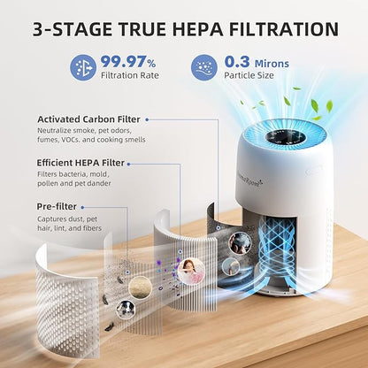 AromaRoom Air Purifiers for Bedroom with True HEPA13 Filters 3-in-1, Pet Air Purifier with Aroma Pad for Wildfires Smoke Pollen Dander, 22dB Quiet Air Cleaners for Baby Room Office Dorm