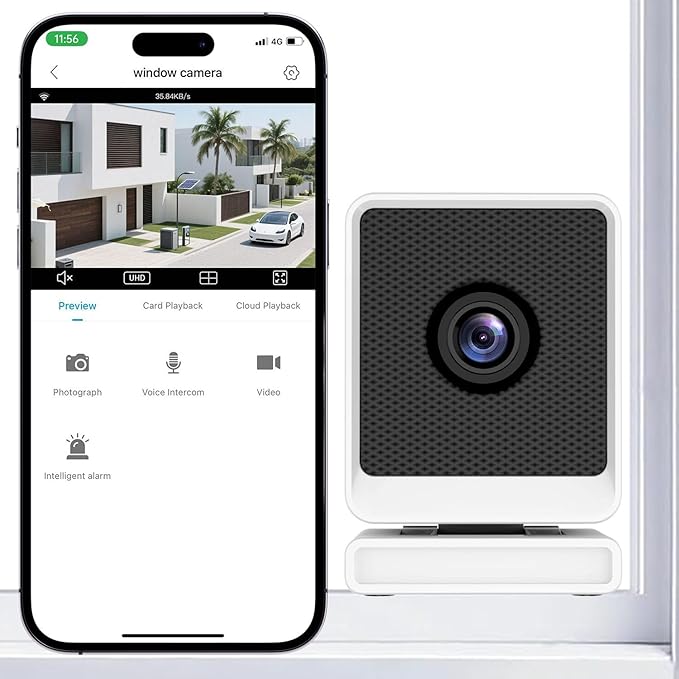 3MP 2K Window Security Camera, 2.4Ghz & 5Ghz WiFi Wireless Indoor Cameras for Home with Color Night Vision,Mounting Sticker,Motion Detection