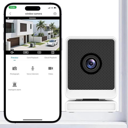 3MP 2K Window Security Camera, 2.4Ghz & 5Ghz WiFi Wireless Indoor Cameras for Home with Color Night Vision,Mounting Sticker,Motion Detection