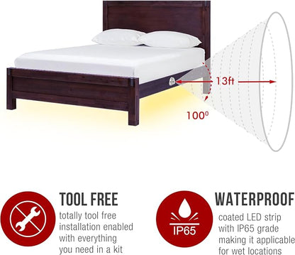Under Bed Lights Motion Sensor, Motion Activated Bed Lighting, 12V Power Adapter,Dimmable LED Strip Night Light for Bedroom, Stairs, Crib, Cabinet, Warm White - 5FT Single Kit