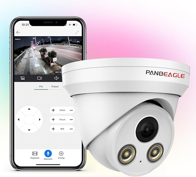PANOEAGLE 8MP Security POE Camera, 4K IP Camera Outdoor with Human/Vehicle Detection, 24/7 Full Color Night Vision, Built-in Mic, 2.8mm Fixed F1.0 Lens, IP67 Waterproof(PG2387C-28)