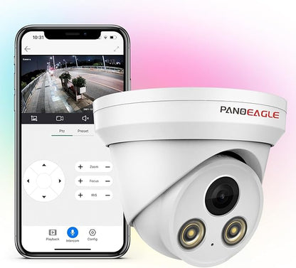 PANOEAGLE 8MP Security POE Camera, 4K IP Camera Outdoor with Human/Vehicle Detection, 24/7 Full Color Night Vision, Built-in Mic, 2.8mm Fixed F1.0 Lens, IP67 Waterproof(PG2387C-28)