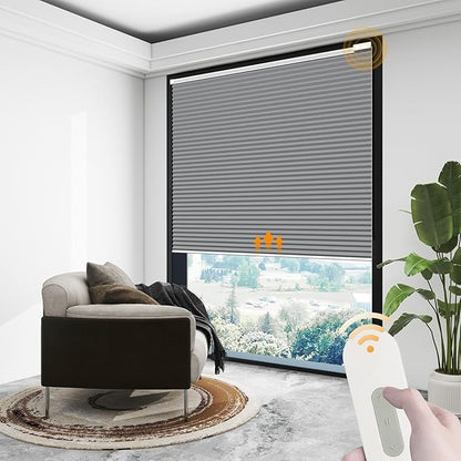 Motorized Cellular Shades Cordless Blackout Rechargeable Window Shades with Remote for Privacy Protection Smart Home Electric Curtains Automatic Honeycomb Blinds for Windows, 27" x 48", Grey