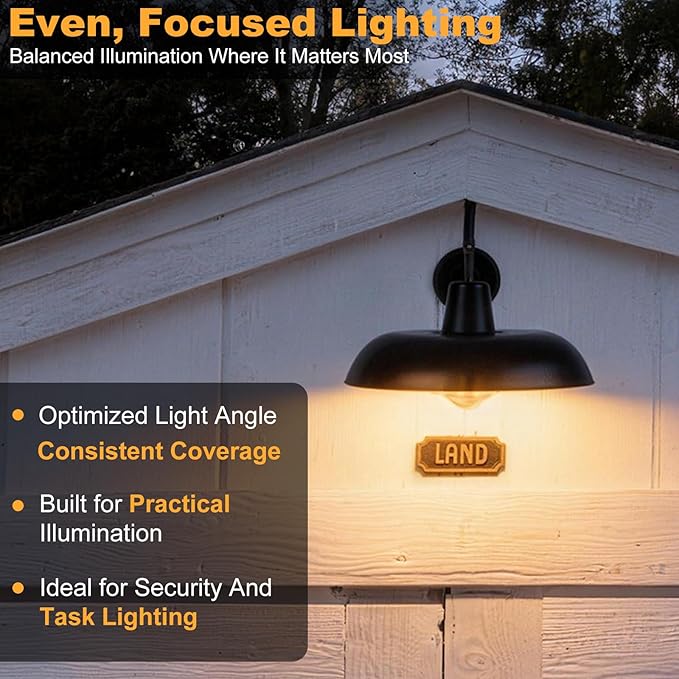 16 Inch Outdoor Gooseneck Barn Light, 2-Pack Extra Large Farmhouse Outdoor Wall Lights, Industrial Rustic Waterproof Stain Black Wall Mount Weather Resistant Exterior Lamp for Shed Barn Backyard