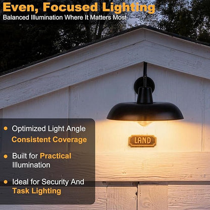 16 Inch Outdoor Gooseneck Barn Light, 2-Pack Extra Large Farmhouse Outdoor Wall Lights, Industrial Rustic Waterproof Stain Black Wall Mount Weather Resistant Exterior Lamp for Shed Barn Backyard