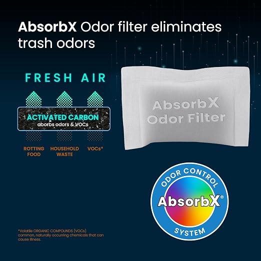 iTouchless Official AbsorbX 3-Pack Trash Can Odor Filters, Activated All Natural Charcoal Odor Absorber Air Freshener Deodorizer Stops Garbage Smells for 8 Gal and Larger Garbage Bins with Compartment