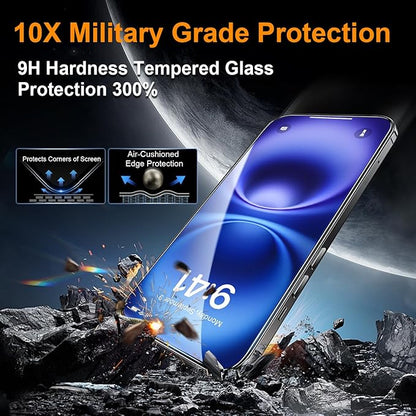 OneFish Screen Protector Privacy for iphone 16, Airbag Edge Protection, Anti Spy Private Tempered Glass Film with Installation Frame, 9H Scratch Resistant, Easy Installation, 2Pack