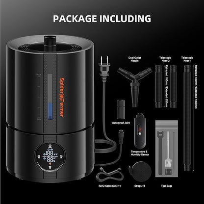 Spider Farmer New 450ml/h Humidifier for Plants Grow Tent Large Room, GGS Smart Customized Humidity Control Cool Mist with Extendable Targeting Hose and Temp & Humidity Probe Indoor Black 5L (Upgrade)