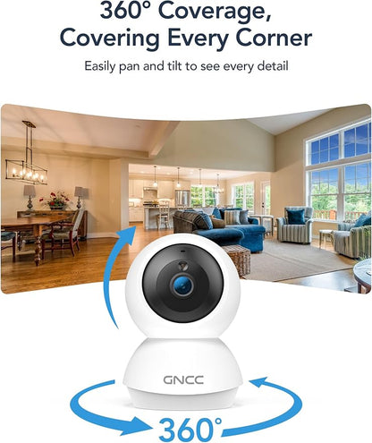 GNCC 2K Cameras for Home Security-2.4/5Ghz WiFi Indoor Camera with 360° Motion Detection for Pet/Baby/Nanny/Dog 2-Way Audio, Night Vision, 24/7 SD Card Storage, Cloud Storage, Works with Alexa, 4 Pcs