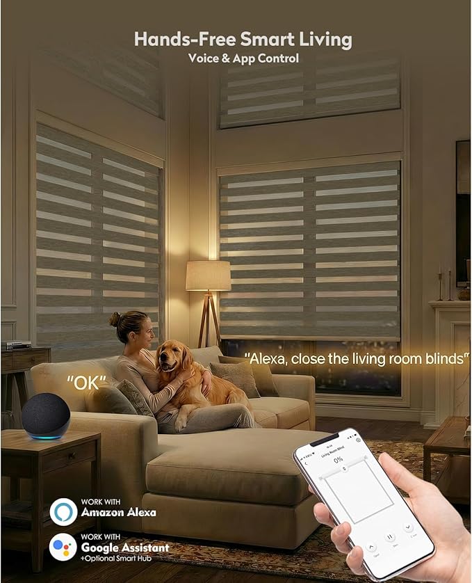 ACMEART Motorized Zebra Blinds,Smart APP & Remote Control Light Filtering Zebra Shades,Compatible with Alexa,Custom Size Electric Window Blinds for Home Office (Luxury Brown)