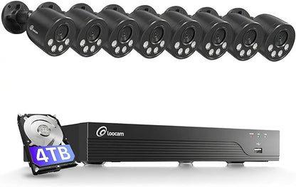 Loocam 16CH 8MP Home Security Camera System, 8pcs Wired Outdoor PoE IP Cameras with AI Detection, 4K 16CH NVR Security System with 4TB HDD for 24/7 Recording, UHD Night Vision, Plug & Play