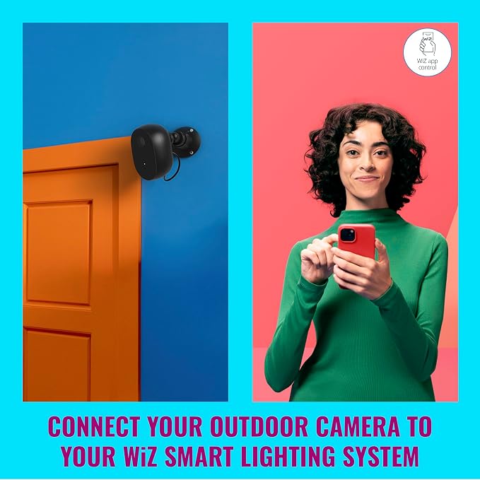 WiZ Outdoor Security Camera - Full HD Video, Infrared Night Vision, Motion & Sound Detection, Automated Alerts, Connects to Wi-Fi, Voice/App Control, Works with Google Home, Alexa, and HomeKit