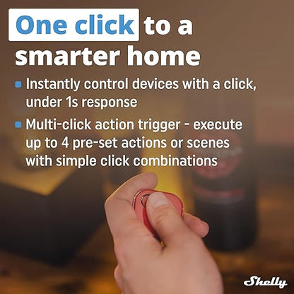Shelly BLU Button1 Red | Bluetooth-Operated Action and Scenes Activation Button | Home Automation | iOS Android App | No Hub Required | Long Battery Life | LED Indication | Buzzer | Broad Range