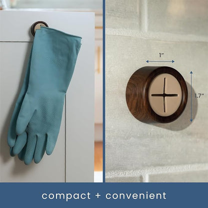 S&T INC. Adhesive Push Towel Hooks, 4 Pack, Walnut | 2 Installation Options, Round Hooks for Kitchen, Bathroom, Garage and Home Use, Organization Hooks, Strong Grip