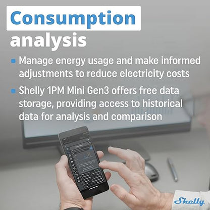 Shelly 1PM Mini Gen3 | WiFi Smart Switch Relay, 1 Channel 8A with Power Measurement | Home Automation | Bluetooth Gateway | Compatible with Alexa & Google Home | iOS Android App | No Hub Required