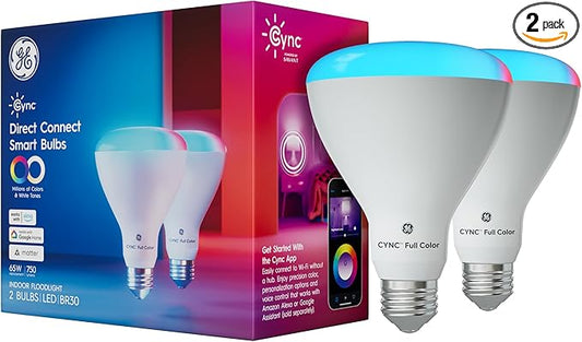Cync GE BR30 Smart Bulb WiFi LED Light Bulbs, Color Changing Indoor Floodlight, Bluetooth Light Bulb with Alexa & Google Assistant, 65W Full Color 2-Pack