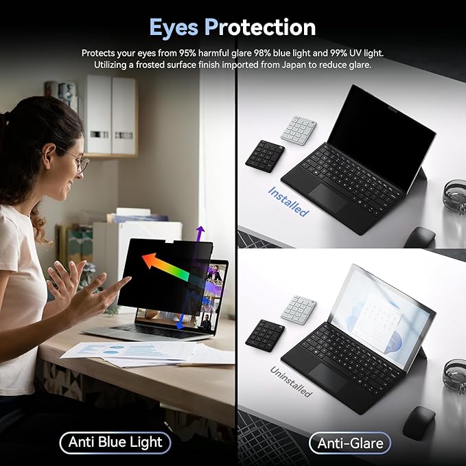 Privacy Filter Compatible with 13.5 Inch Surface Laptop 6/5/4/3/2/1,Easy On/Off Removable Anti-Glare Blue Light Laptop Privacy Screen Black Security Private