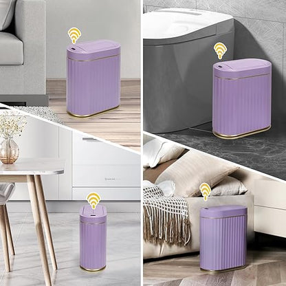 ELPHECO Bathroom Trash Can with Lid Butterfly, Motion Sensor Trash Can Bathroom Decor Automatic Garbage Can Wastebasket Bathroom Accessories, Kitchen, Living Room, Office, Purple Gold