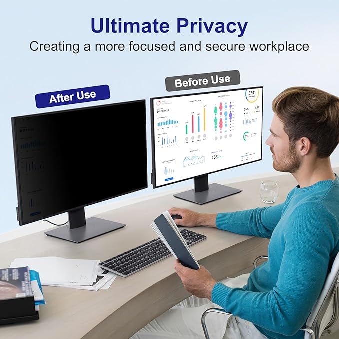32 Inch Privacy Screen for Computer Monitor 16:9 Aspect Ratio, Eye Protection Anti Blue Light Glare Shield, 32inch Removable Black Blackout Anti Spy Desktop Security Private Filter