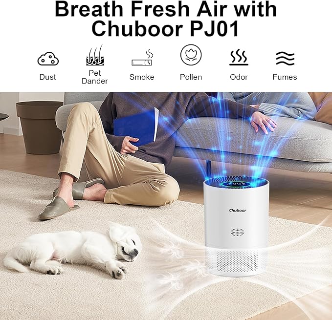 Chuboor Air Purifiers for Home Large Rooms up to 1200ft², H13 True HEPA Air Purifiers for Bedroom Dorm Room Pets with Timer, Air Purifier Cleaner for Dust,Smoke,Odor,Dander,Pollen, Wildfire Smoke
