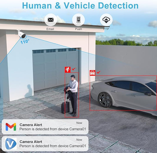 Anpviz 6MP Bullet PoE IP Camera with Human & Vehicle Detection, Security IP Camera Outdoor Indoor, 100ft Smart Color Night Vision, 2.8mm Lens, Built-in Mic, 512GB MicroSD Slot, Full Metal (U Series)