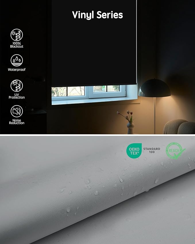 Yoolax Motorized Blinds with Remote, 100% Blackout Smart Blinds, Waterproof Motorized Shades Work with Alexa, Google, Apple Homekit, Custom Electric Shades Voice Control (Vinyl Light Gray)
