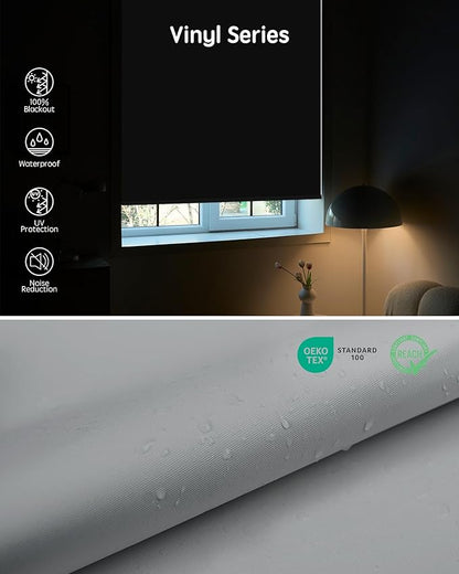 Yoolax Motorized Blinds with Remote, 100% Blackout Smart Blinds, Waterproof Motorized Shades Work with Alexa, Google, Apple Homekit, Custom Electric Shades Voice Control (Vinyl Light Gray)