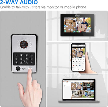 ANJIELO SMART Wired Video Door Phone Apartment Intercom System,7 Inch Touch Monitor with 1080P HD Camera Doorbell,Supporting Fingerprint,RFID Card,Password Unlocking for Home Villa,Tuya